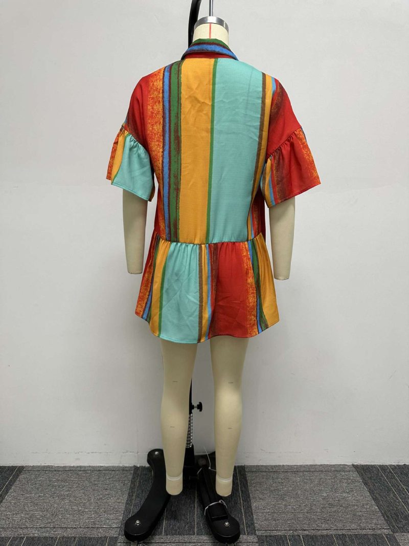 Colorblock Patchwork Shirt Dress – Slim Fit Women - Image 4