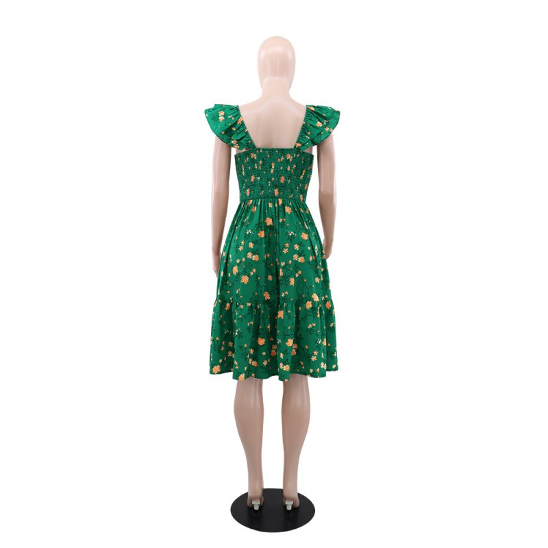 French Floral Print Midi Strap Dress Women - Image 3