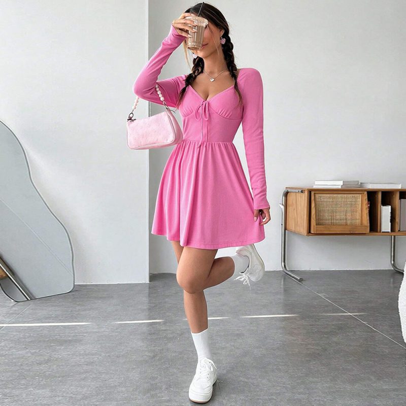 Sweet Long Sleeve Dress with Chicken Collar - Image 2