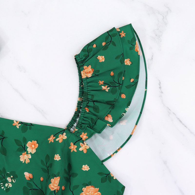 French Floral Print Midi Strap Dress Women - Image 4