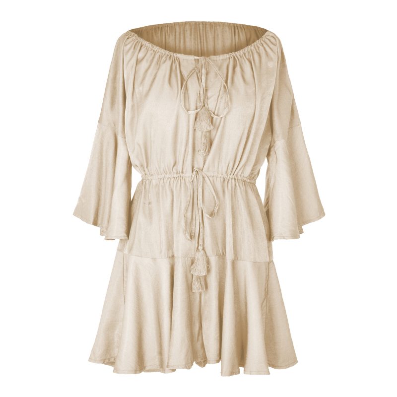 Off-Shoulder Drawstring Jumpsuit with Bell Sleeves - Image 3