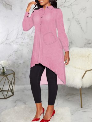 Women’s Solid Pocket Casual Shirt Dress