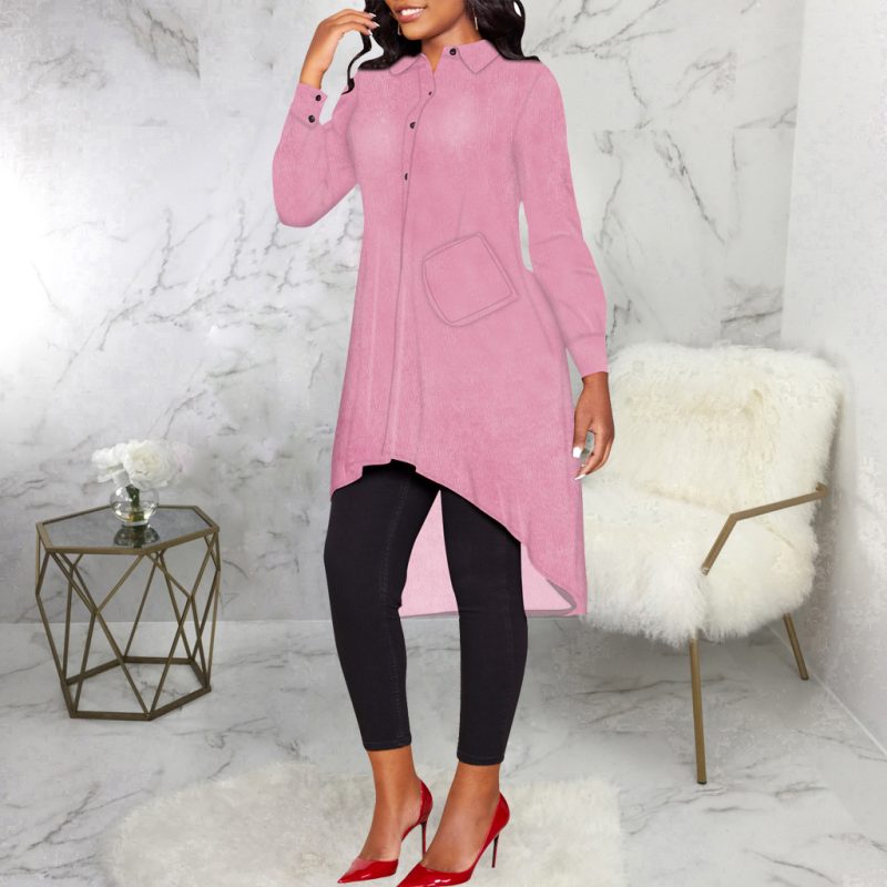 Women’s Solid Pocket Casual Shirt Dress