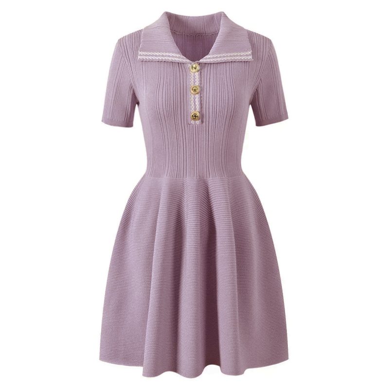 Summer Collared Knitted Slim Fit Short Dress
