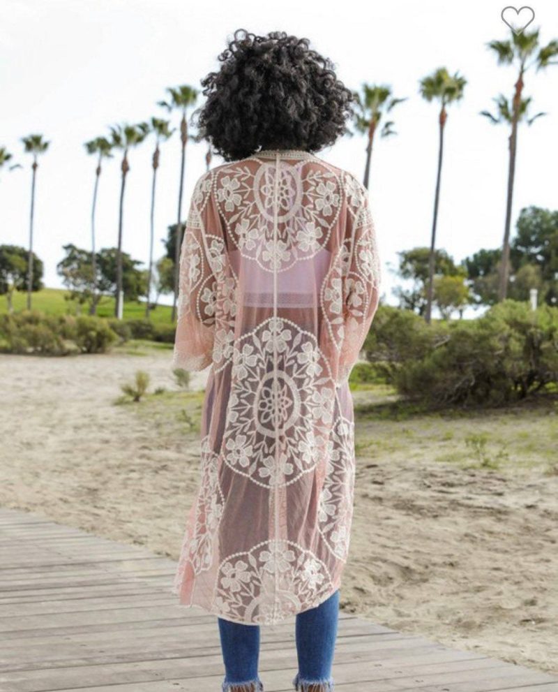 Lace Embroidered Beach Cover-Up Cardigan Blouse - Image 2