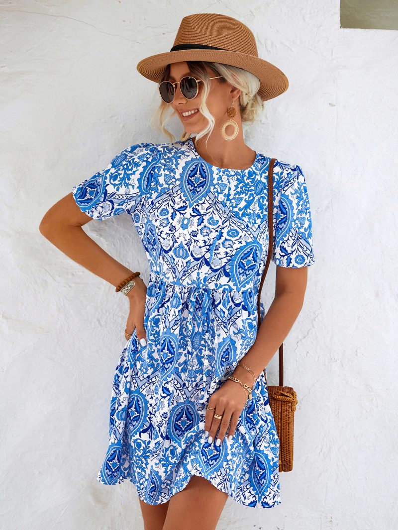 Women’s Printed Shirt Dress with Lantern Sleeves - Image 2