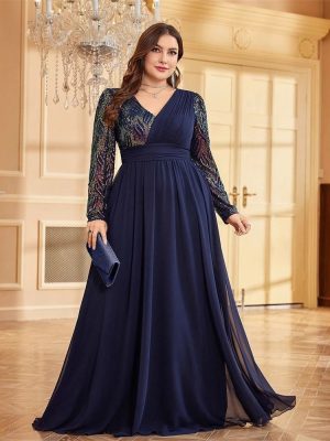 Plus Size Sequin Fishtail Evening Cocktail Dress