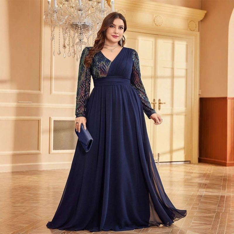 Plus Size Sequin Fishtail Evening Cocktail Dress