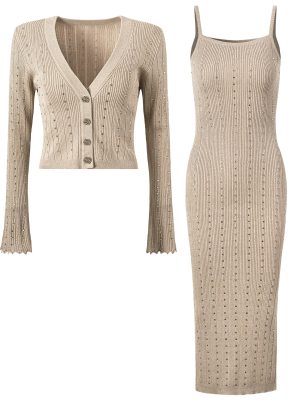 Rhinestone Knitted Wool Sling Dress for Women