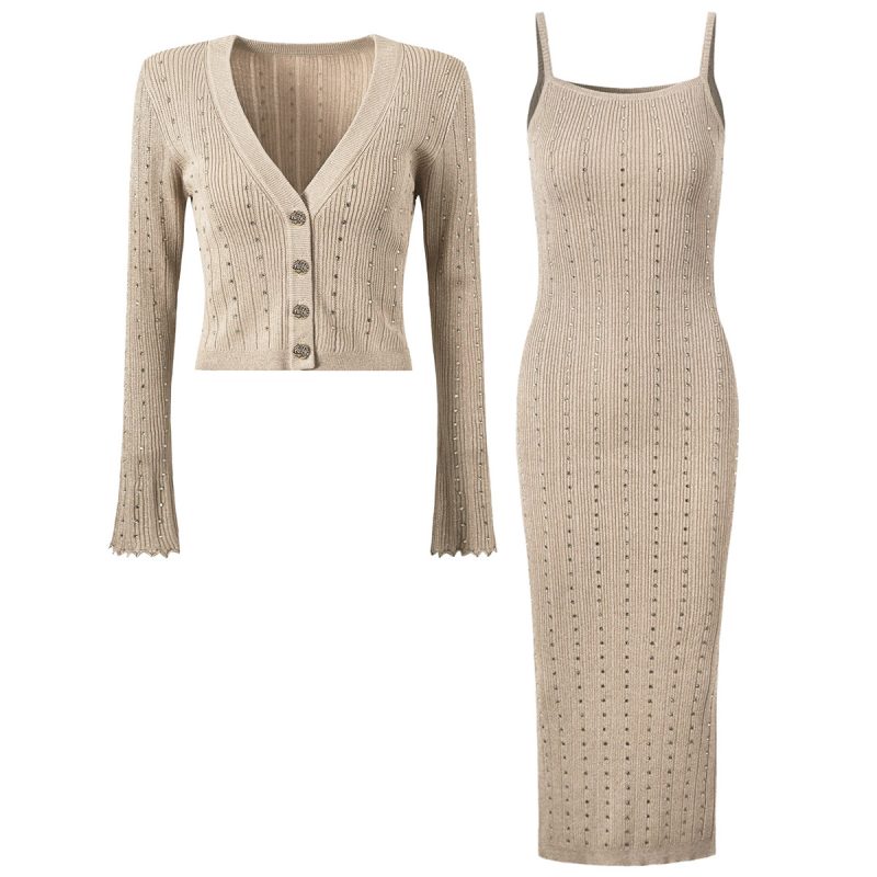 Rhinestone Knitted Wool Sling Dress for Women