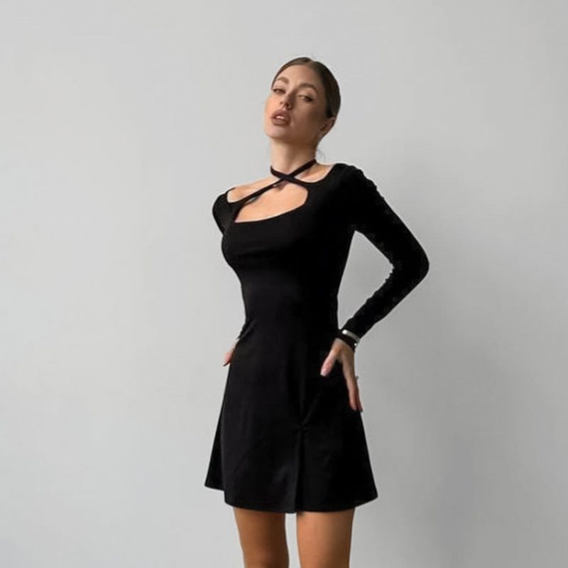 Autumn Winter Slimming Knit Dress with Split - Image 2