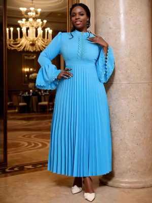Elegant Solid Color Pleated Swing Party Dress
