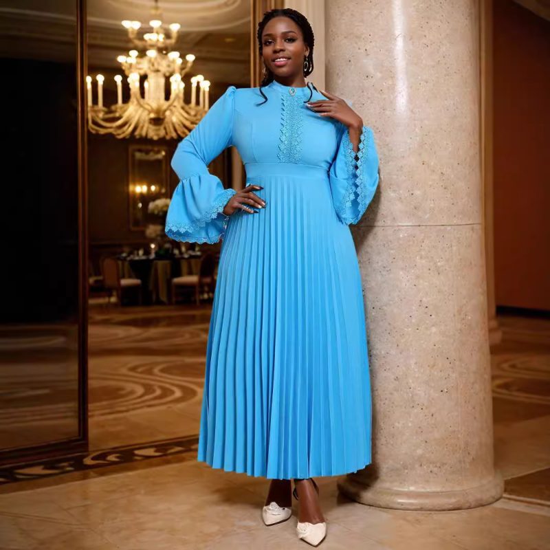 Elegant Solid Color Pleated Swing Party Dress