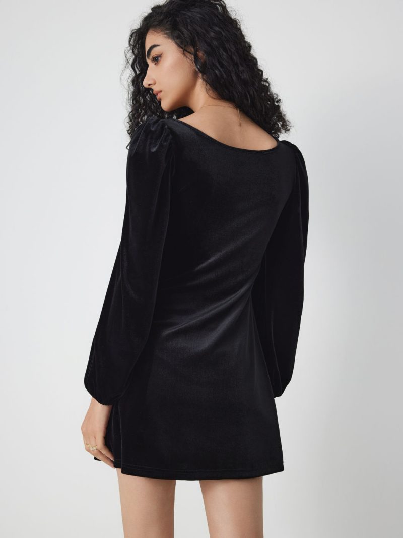 Velvet Square Neck Slim Swing Party Dress - Image 2