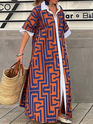 Women’s Long Printed Casual Shirt Dress