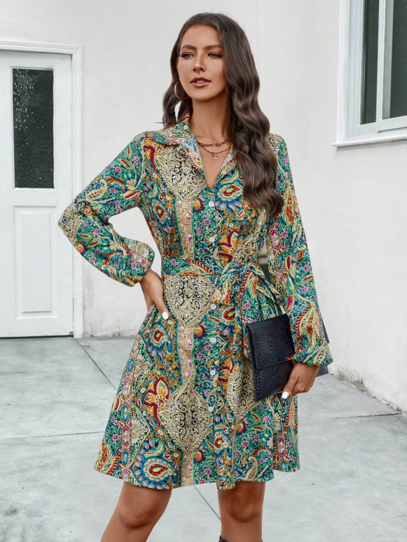Floral-Print Long Sleeve Shirt Dress for Women - Image 4
