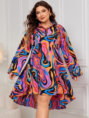 Loose Fit Fluid Print Maxi Dress Women
