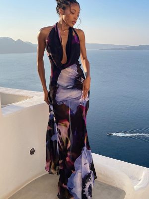 Modern Digital Print Dress with Draped Detail