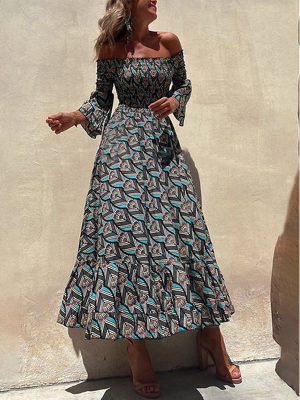 Elegant Off-Shoulder Boat Neck Summer Dress
