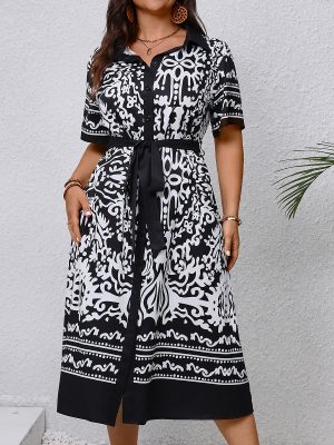 Simple Printed Shirt Dress for Curvy Women