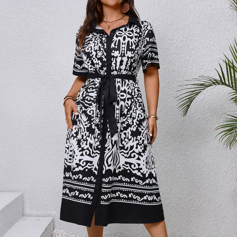 Simple Printed Shirt Dress for Curvy Women