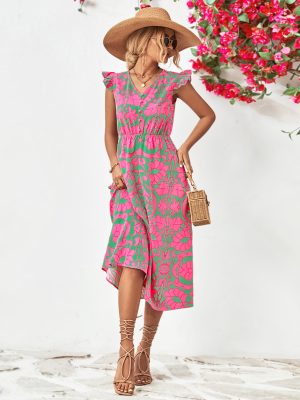 Popular V-Neck Sleeveless Ruffled Summer Dress