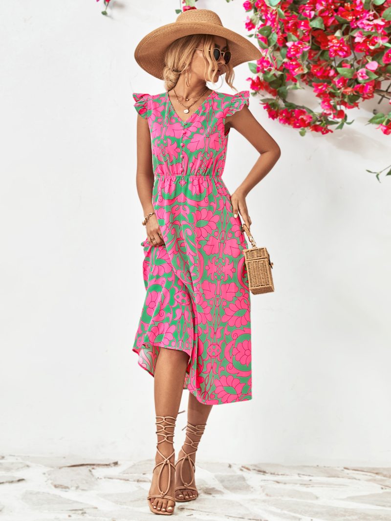 Popular V-Neck Sleeveless Ruffled Summer Dress