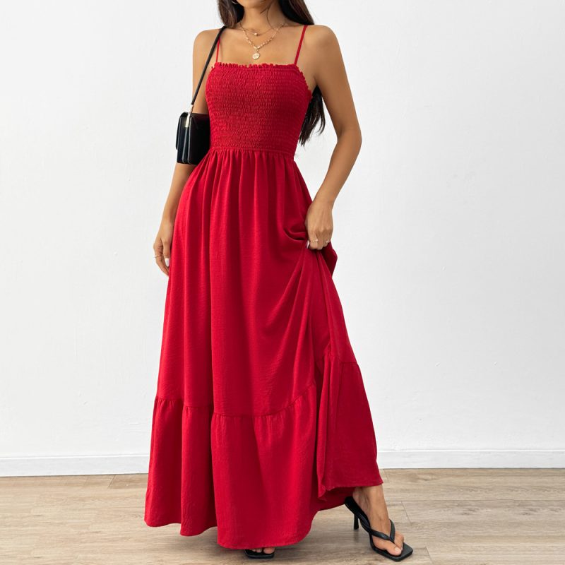 Elegant Smocked Chest Slim Waist Sling Dress - Image 2