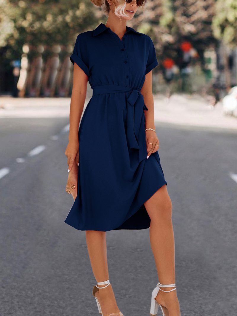 Spring Summer Lace-Up Button Shirt Dress - Image 2
