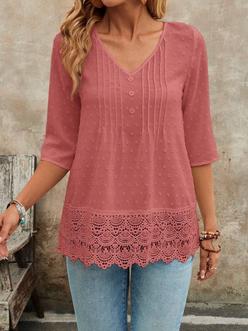 Casual Ruffled Cutout Embroidery Short Blouse Women - Image 2