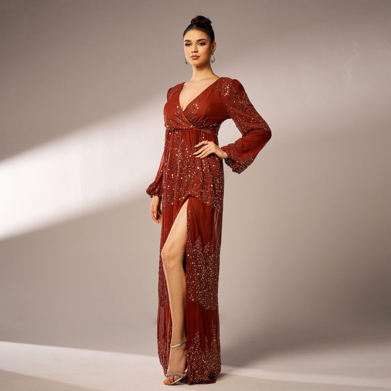 High-End Bridesmaid Dress with Sparkling Sequins - Image 4