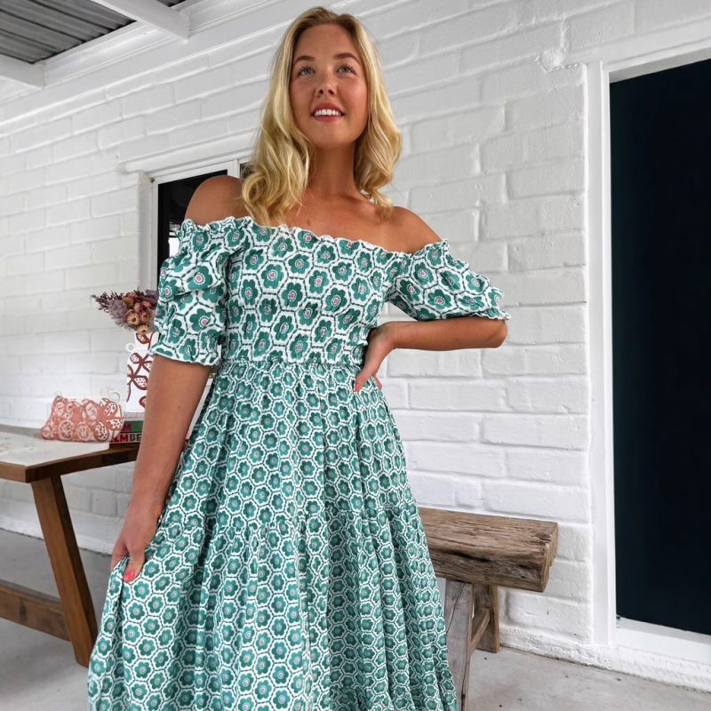 Printed Puff Sleeve Large Swing Dress Women - Image 2