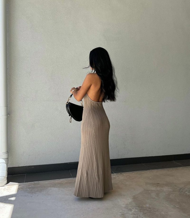 Slimming Lace Up Knitted V Neck Dress - Image 4