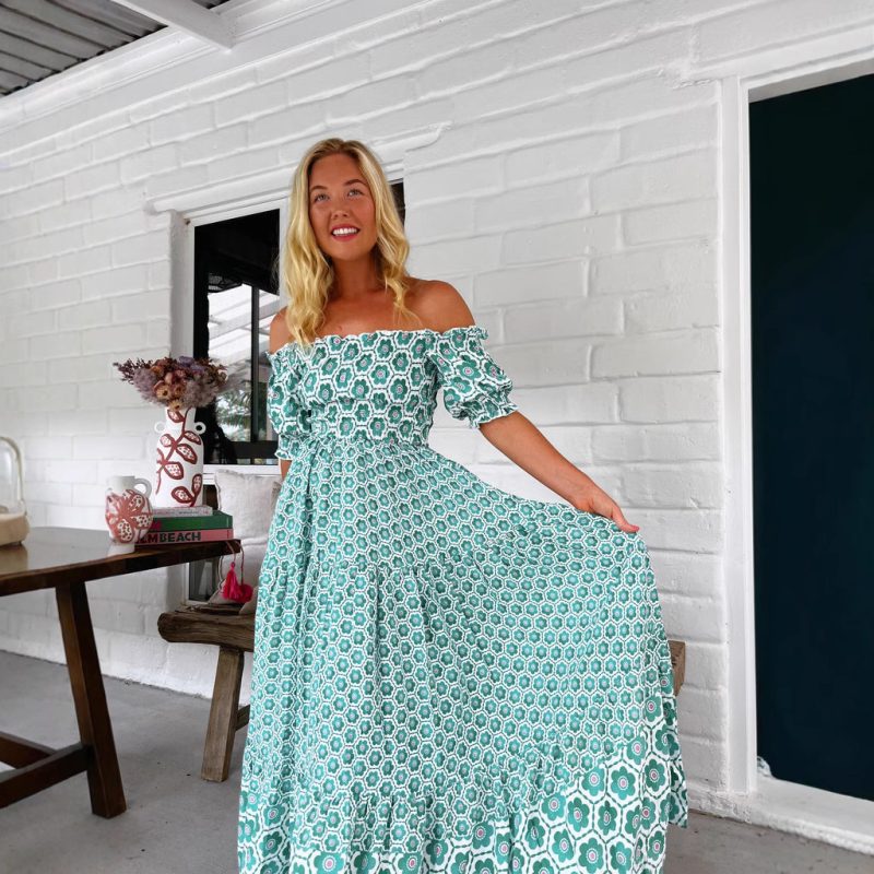 Printed Puff Sleeve Large Swing Dress Women - Image 3