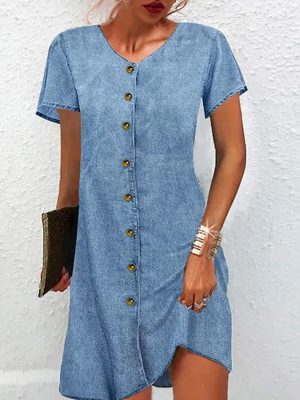 Women’s Casual Loose Denim Shirt Dress Summer