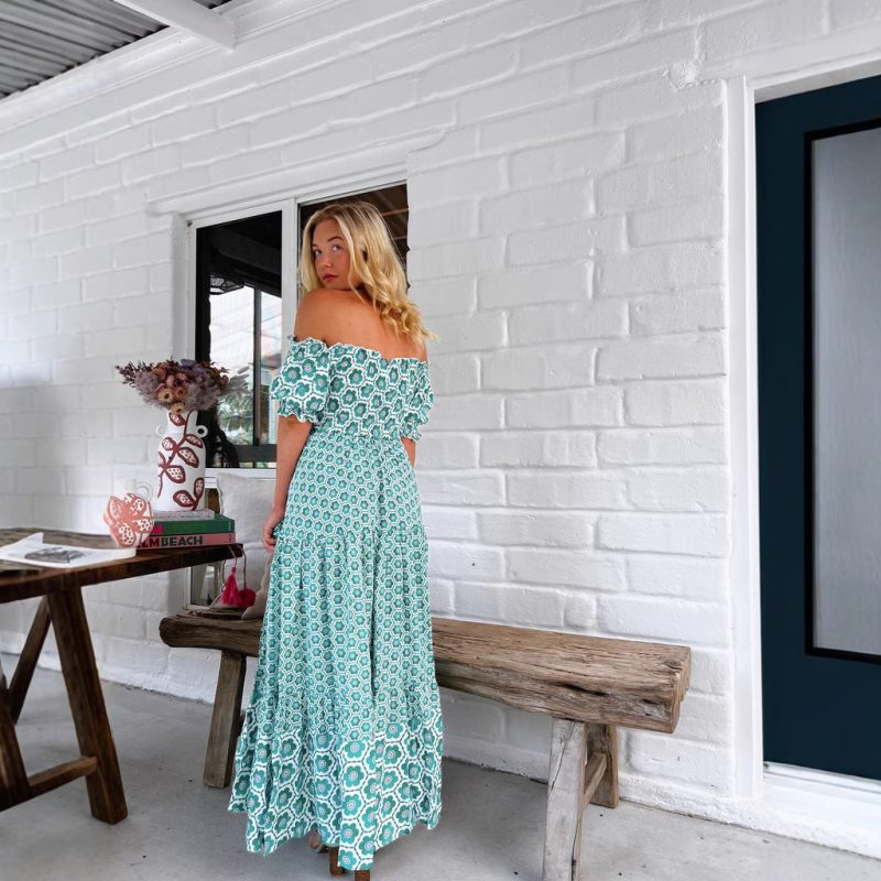 Printed Puff Sleeve Large Swing Dress Women - Image 4