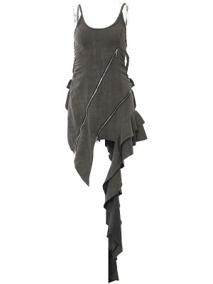 Asymmetric Zipper Vest Dress for Autumn Women