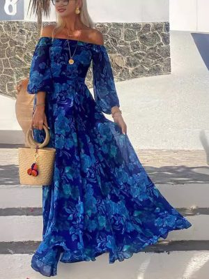 Off-Shoulder Printed Large Swing Maxi Dress