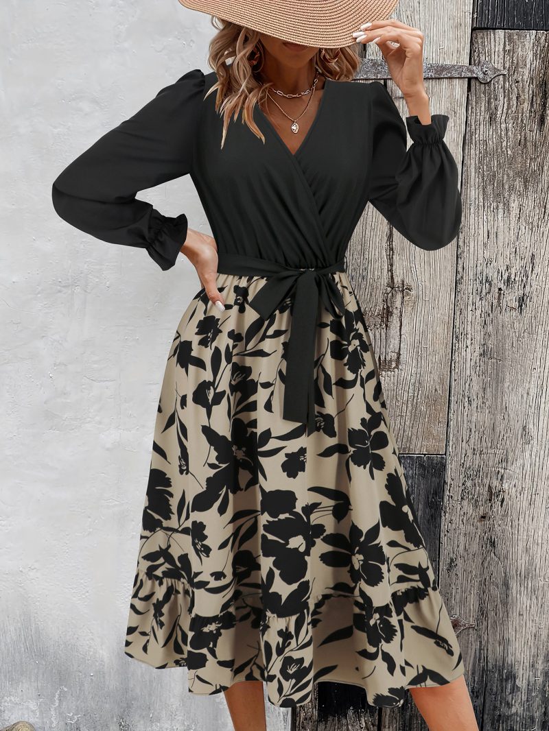 French V-Neck Printed A-Line Midi Dress - Image 2