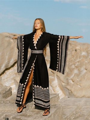 Plus Size Printed Beach Cover-Up Cardigan