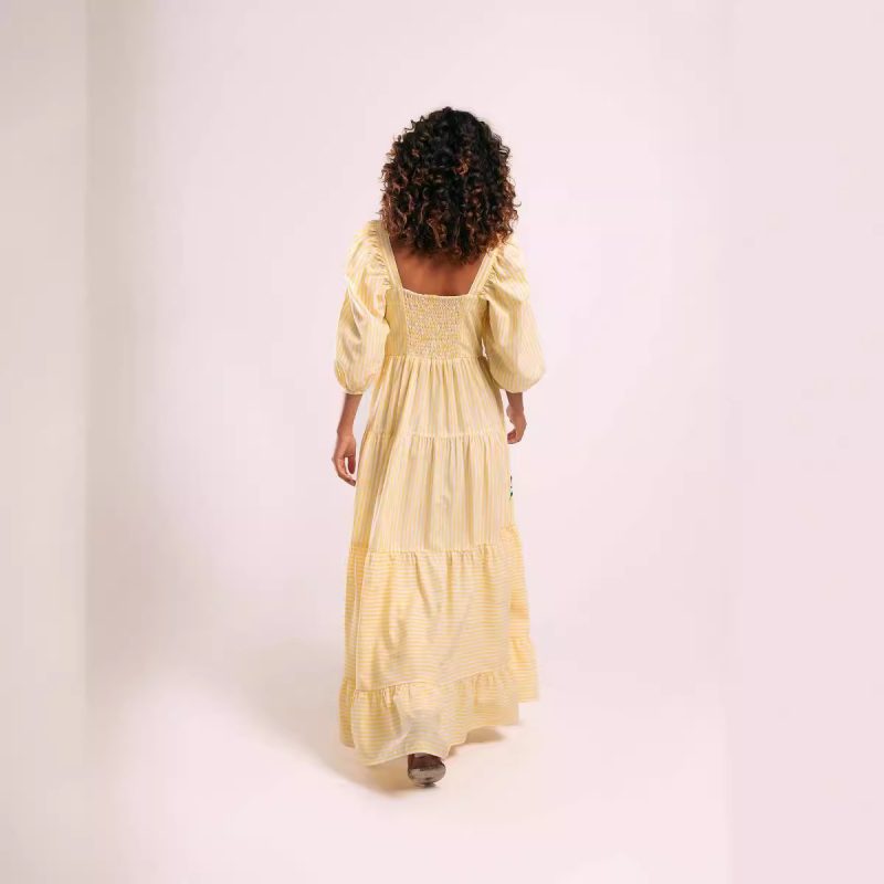 Embroidered Puff Sleeve Square Neck Maxi Dress - Image 2