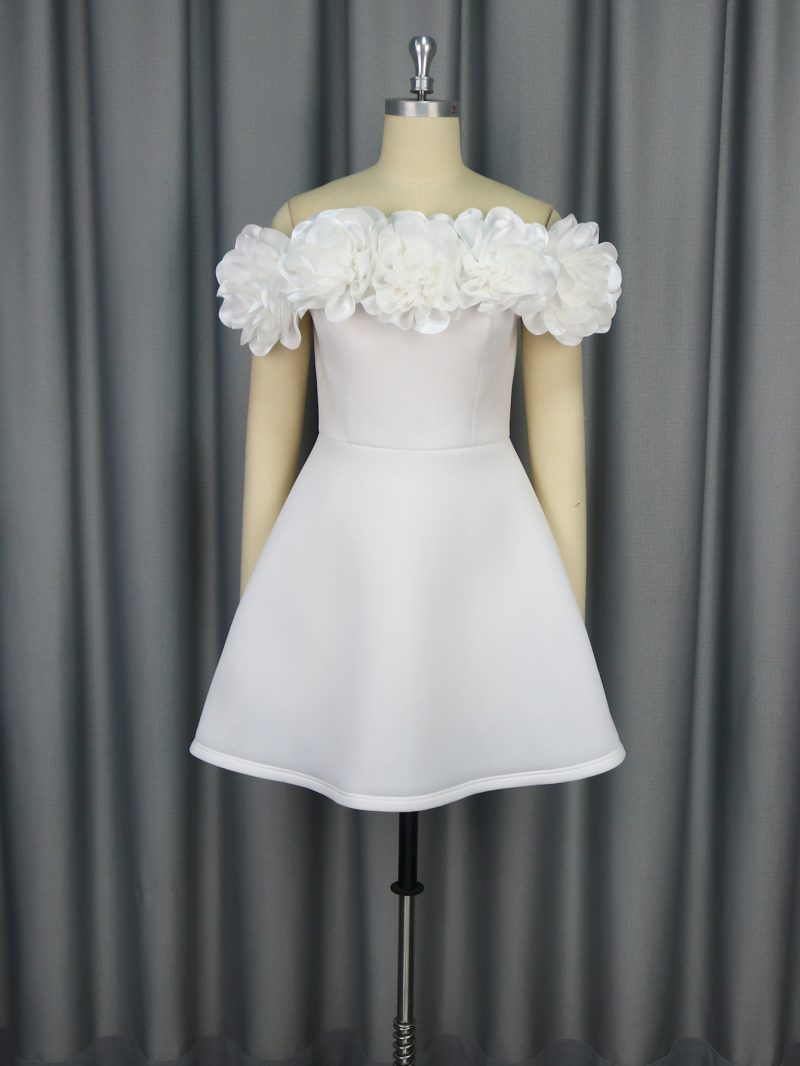 Off Shoulder Petal Sleeve A-Line Party Dress - Image 3