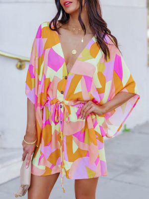 Trendy New Printed Button Shirt Dress