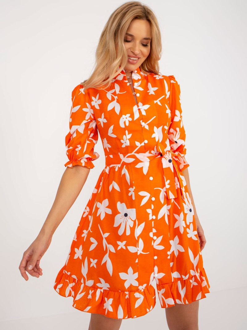 Printed Bubble Sleeve Belted Shirt Dress Women - Image 3