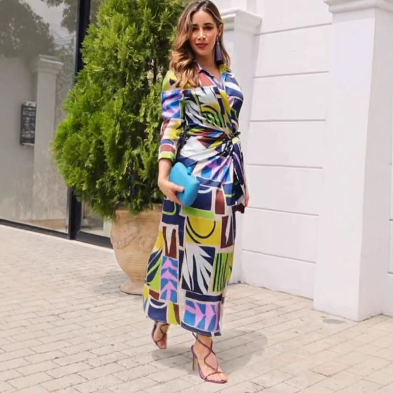 Women’s Autumn Printed Long Sleeve Maxi Dress - Image 2