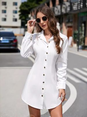 Women's Long Sleeve Buttoned Short Winter Dress