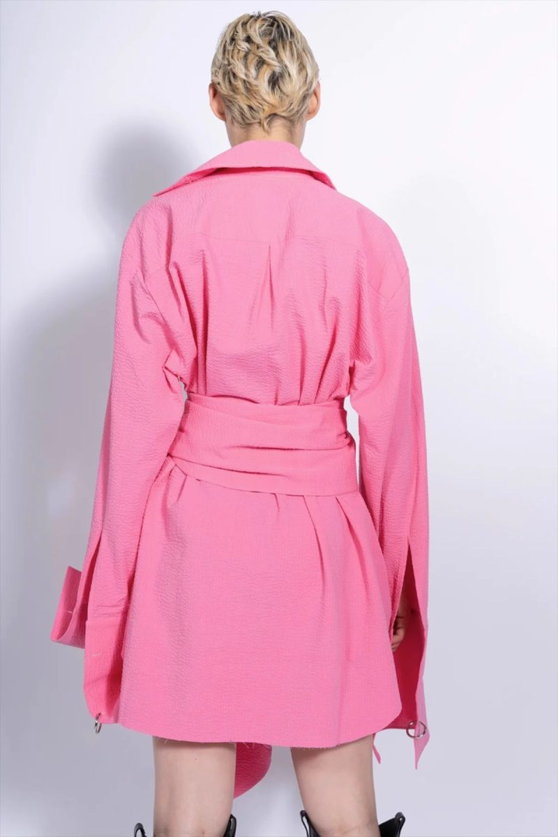 Slimming Mid-Length Lace-Up Vacation Shirt Dress - Image 2