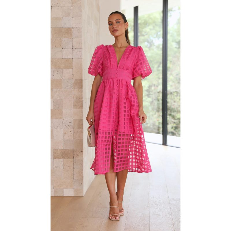 Multicolor Lantern Sleeve Spring Party Dress - Image 4