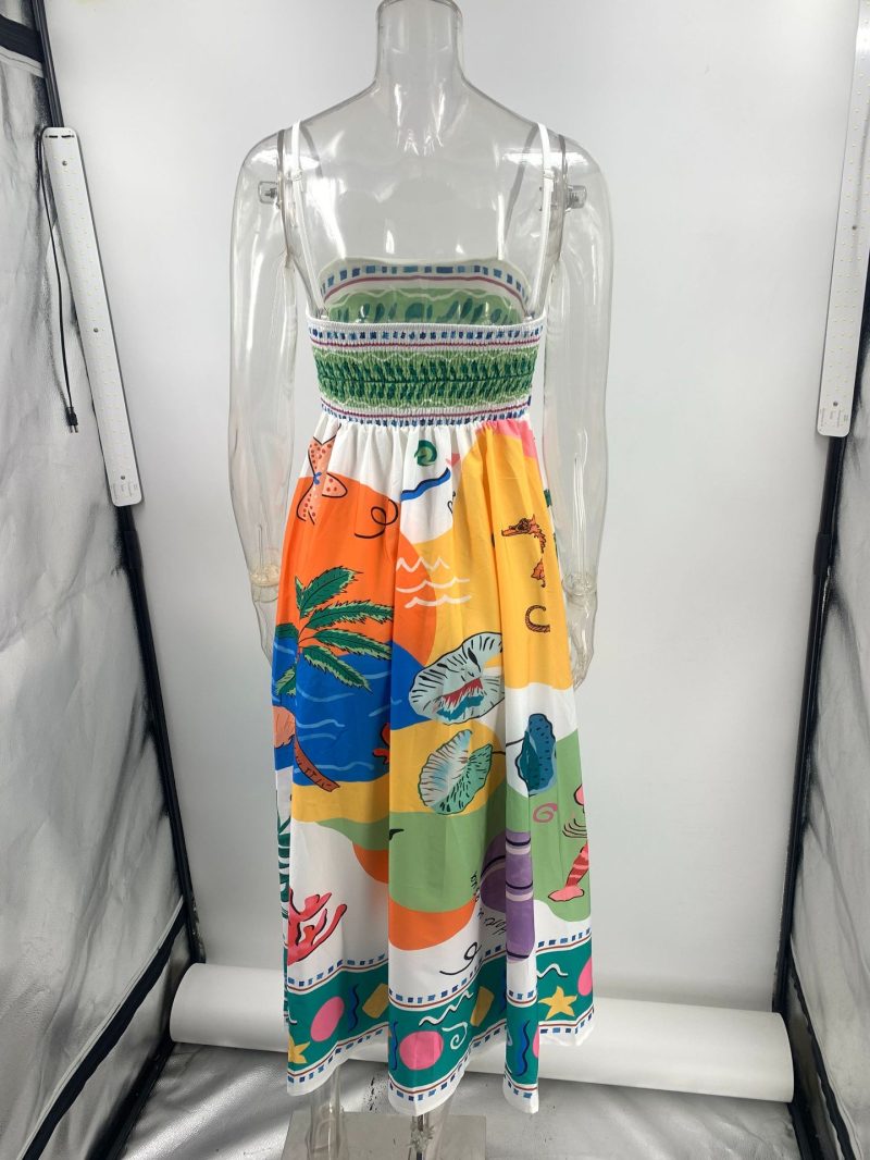 Positioned Print Spaghetti Strap Swing Dress Summer - Image 4