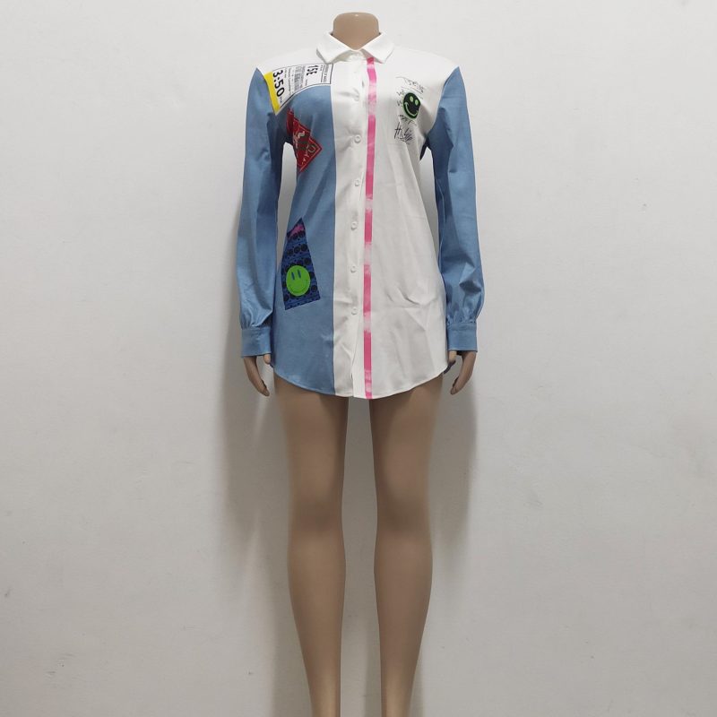 Casual Multicolor Printed Button Shirt Dress - Image 4